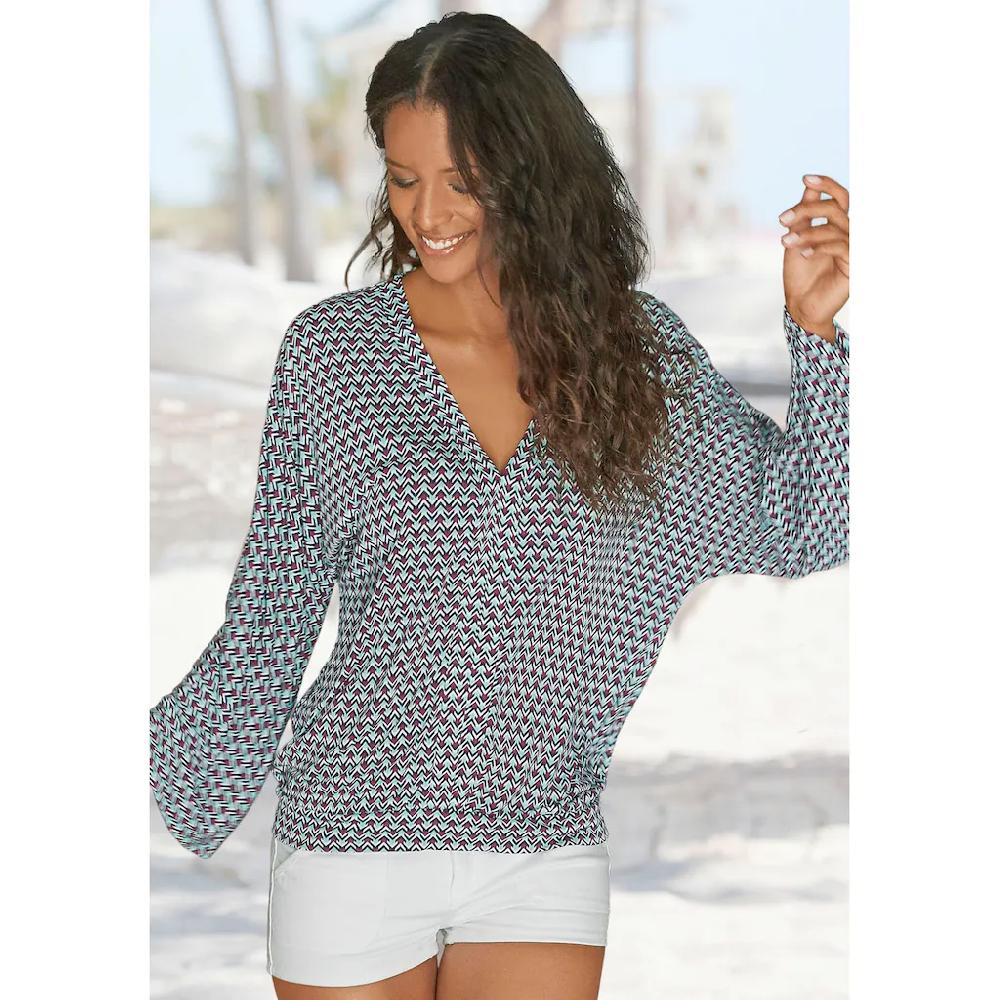 Buffalo Strandshirt V-Ausschnitt und 3/4-Ärmeln Blusenshirt casual-elegant