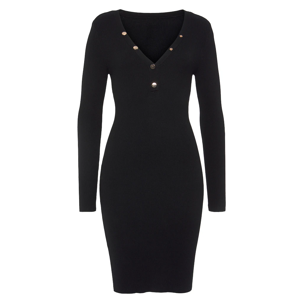 Buffalo Strickkleid Mit V-Ausschnitt Und Zierknöpfen Figurbetont Casual-chic