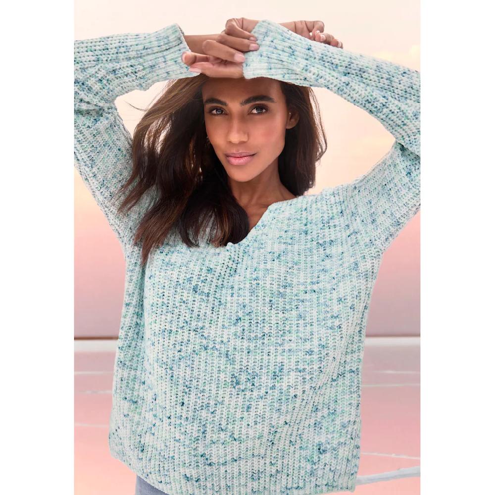 Buffalo V-Ausschnitt-Pullover aus weichem Chenille Strickpullover kuschelig weich Pastell