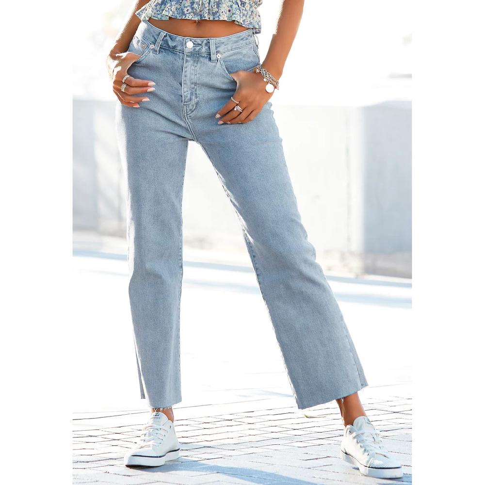 Buffalo Weite Jeans mit leicht ausgefranstem Beinabschluss Culotte Jeans in 7/8-Länge