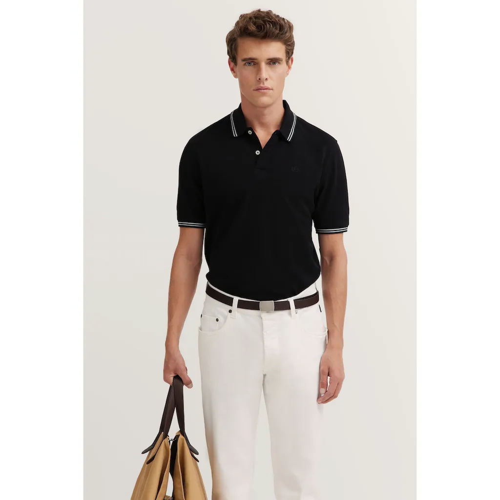 bugatti Poloshirt mit Kontraststreifen und Bruststickerei