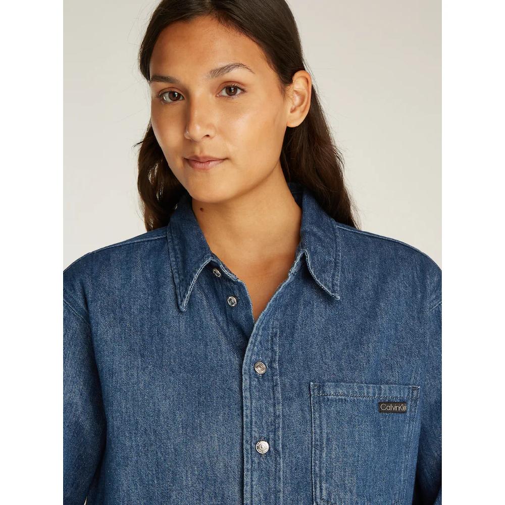 Calvin Klein Jeans Jeansbluse »CROPPED DAD DENIM SHIRT« In Blauer Waschung