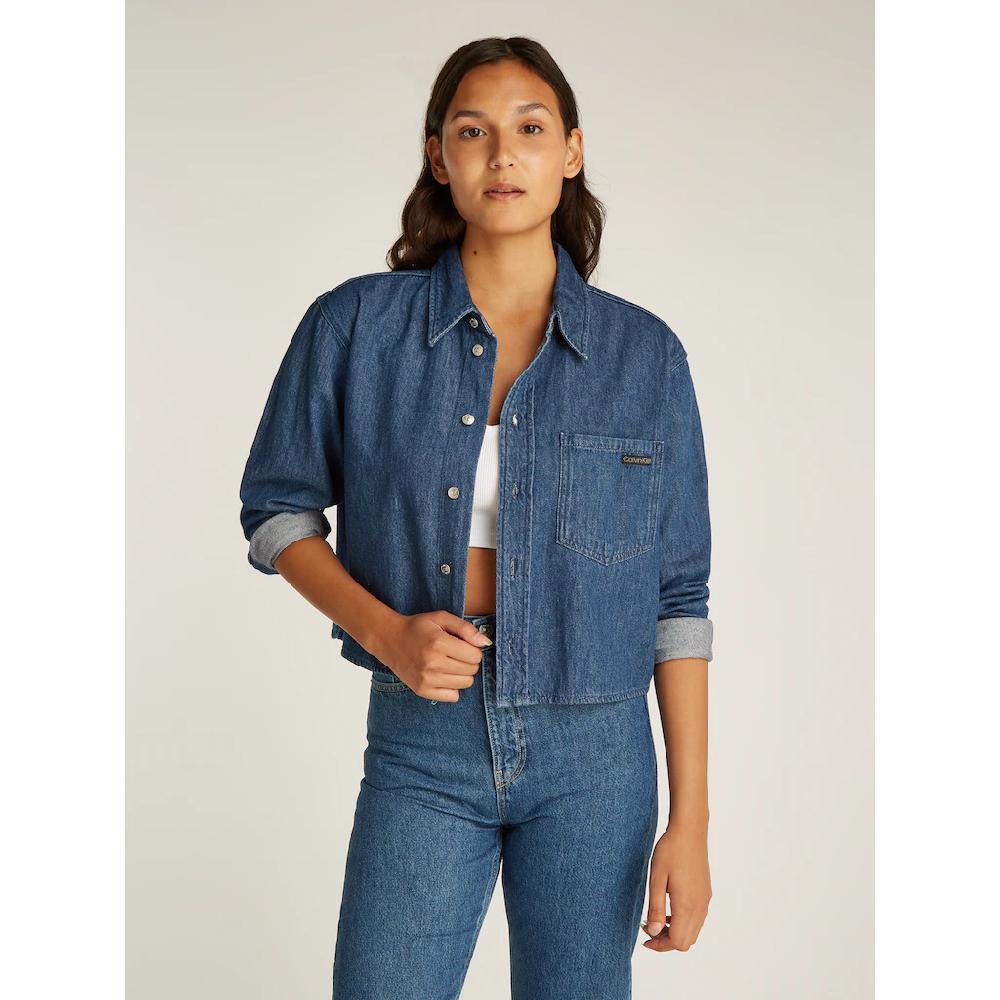 Calvin Klein Jeans Jeansbluse »CROPPED DAD DENIM SHIRT« in blauer Waschung