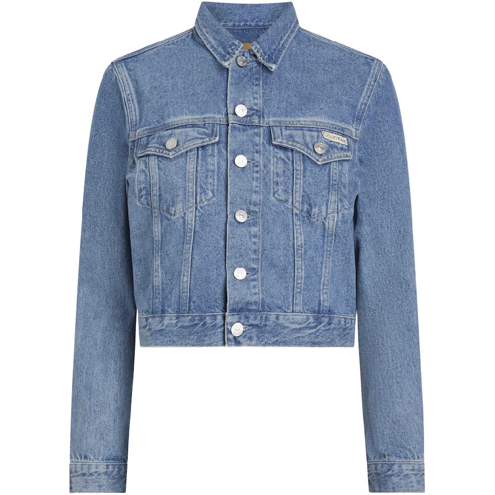 Calvin Klein Jeans Jeansjacke »CROPPED 90'S DENIM JACKET« Logostickerei auf Brustasche enge Passform