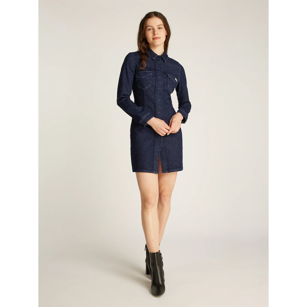 Calvin Klein Jeans Jeanskleid »DARTED LEAN SHIRT DENIM DRESS« mit Logostickerei