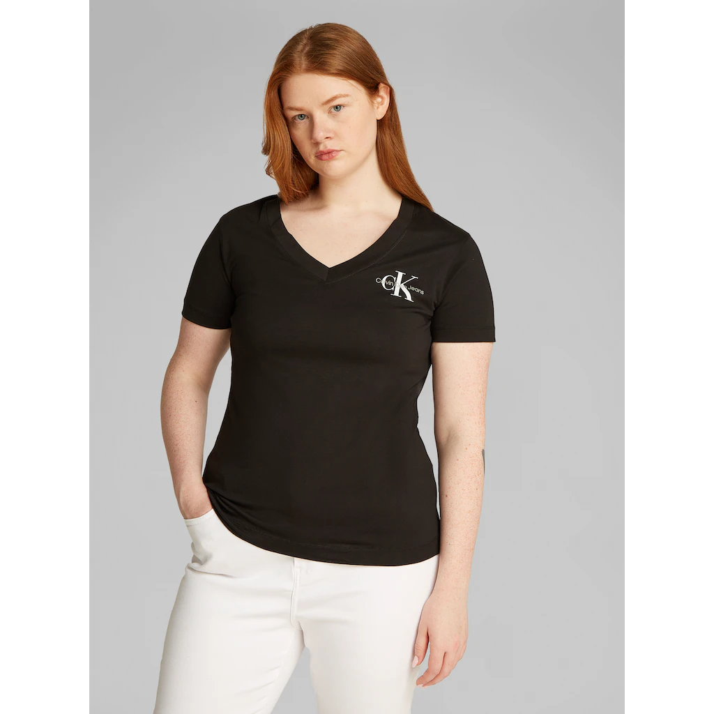Calvin Klein Jeans Plus T-Shirt »PLUS 2-PACK MONOLOGO V-NECK TEE« (Packung 2 Tlg. 2) In Großen Größen Mit Logo-Print