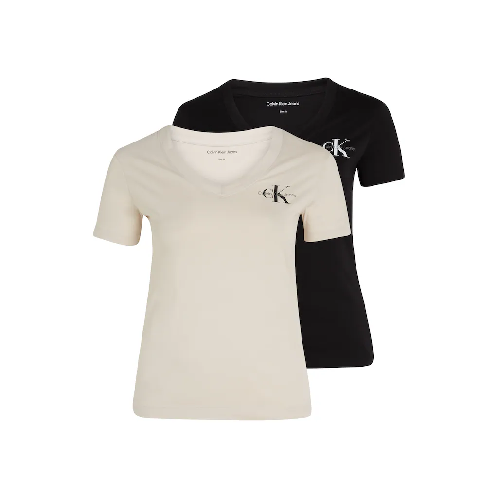 Calvin Klein Jeans Plus T-Shirt »PLUS 2-PACK MONOLOGO V-NECK TEE« (Packung 2 tlg. 2) in Großen Größen mit Logo-Print