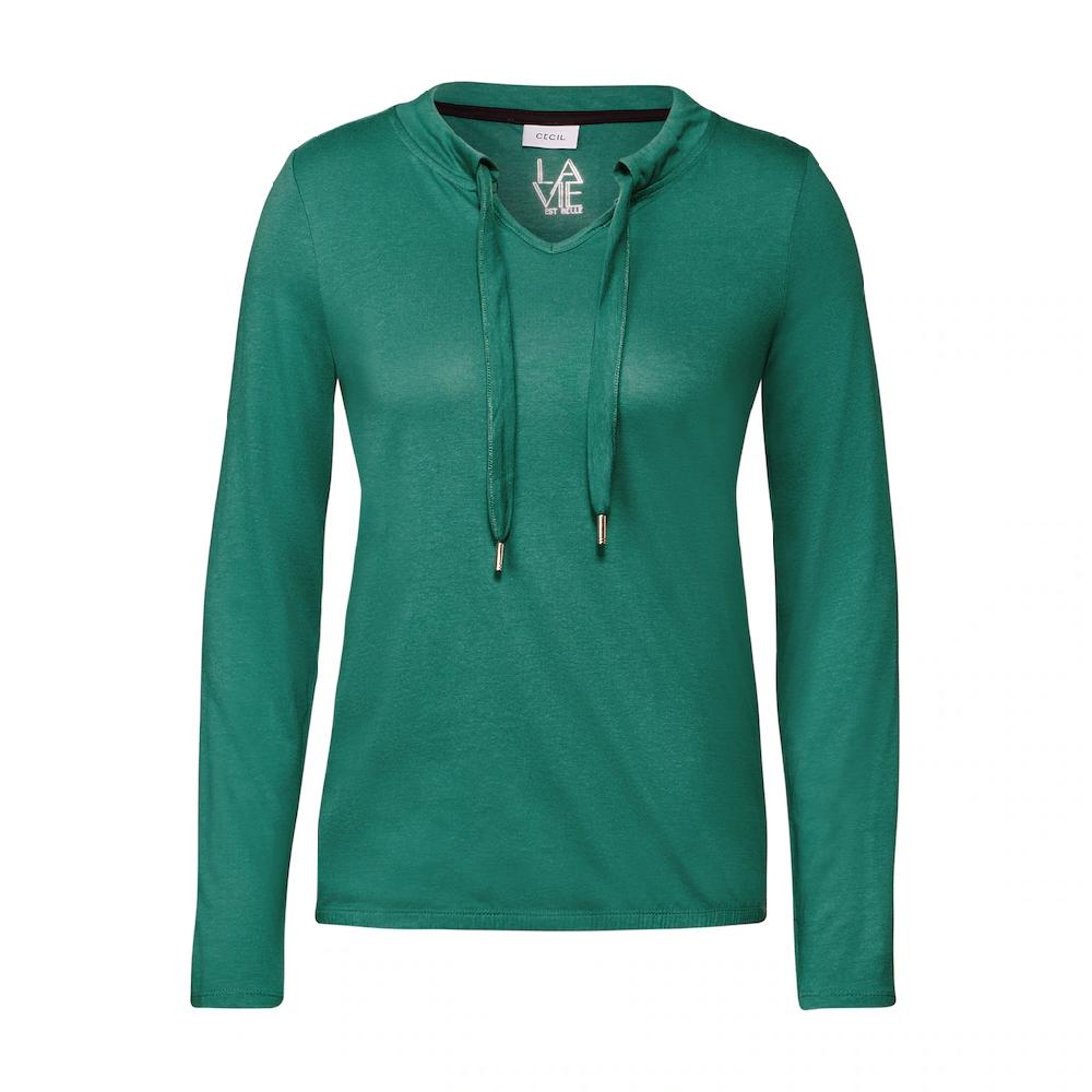 Cecil Langarmshirt Mit Geschlitztem Rundhalsausschnitt Mit Bändchen