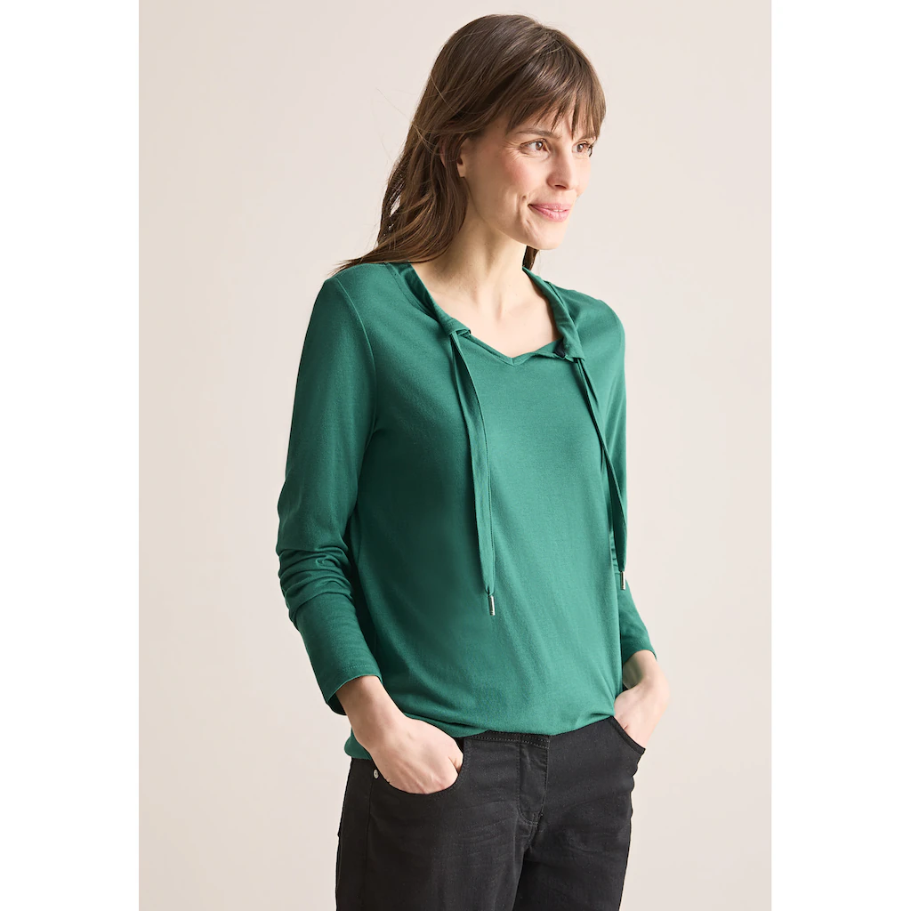 Cecil Langarmshirt mit geschlitztem Rundhalsausschnitt mit Bändchen