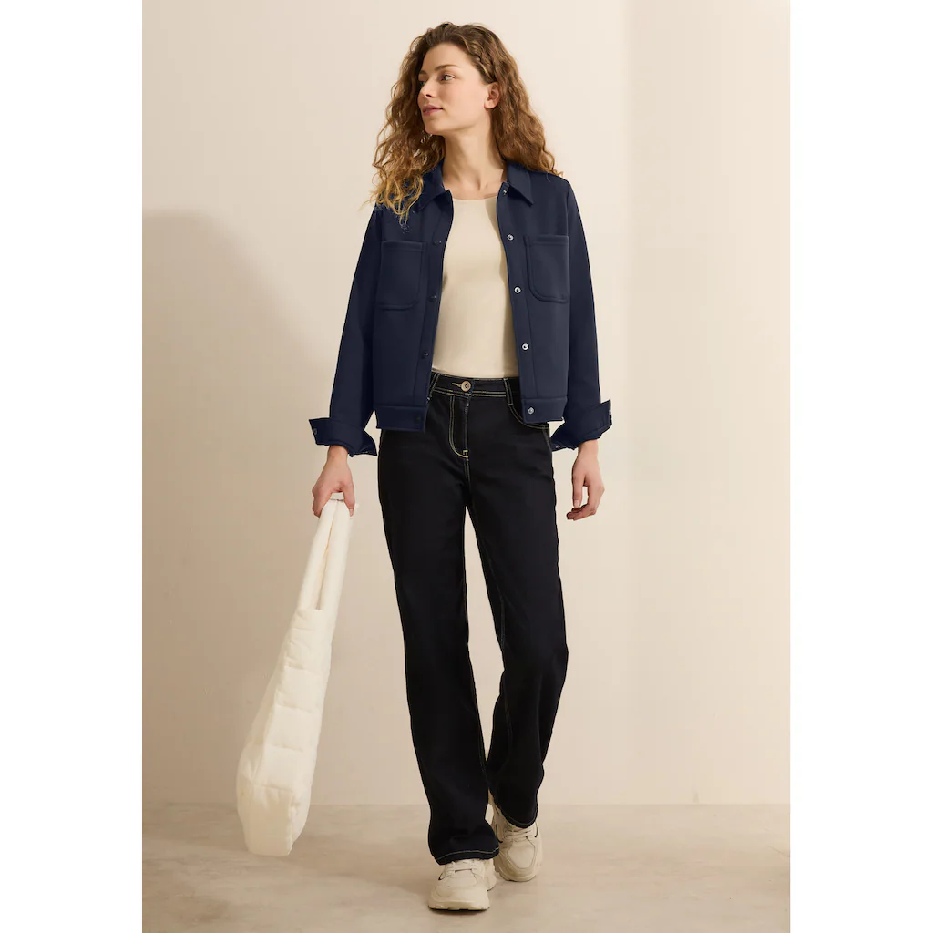 Cecil Sweatjacke Mit Knopfleiste Und Hemdkragen