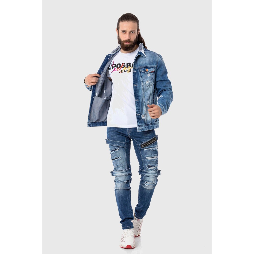 Cipo & Baxx Jeansjacke »Jacke« Ohne Kapuze Im Destroyed Look