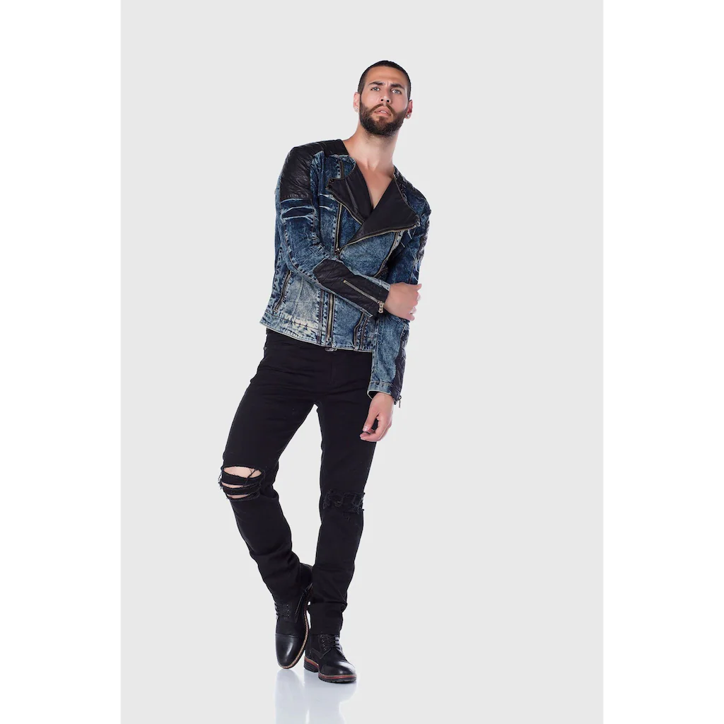 Cipo & Baxx Jeansjacke »Jacke« Ohne Kapuze Mit Asymetrischen Kragen Und Reißverschluss