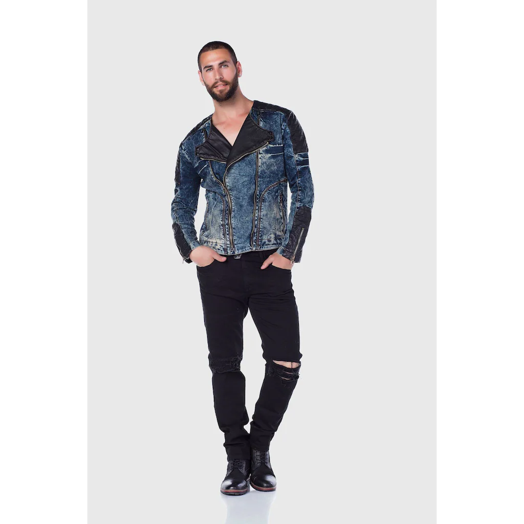 Cipo & Baxx Jeansjacke »Jacke« Ohne Kapuze Mit Asymetrischen Kragen Und Reißverschluss