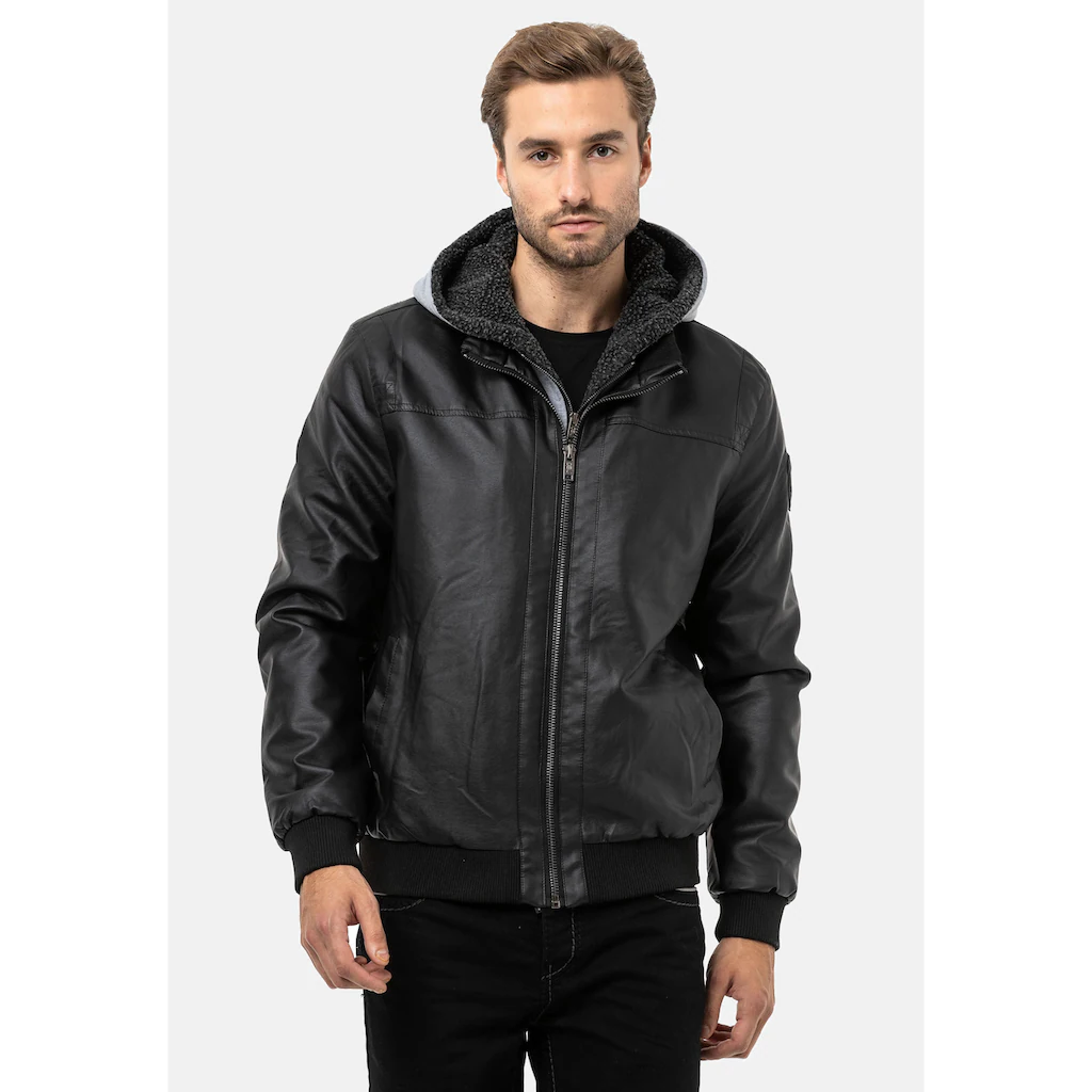 Cipo & Baxx Lederimitatjacke »Jacke« mit Kapuze mit herausnehmbarer Innenjacke