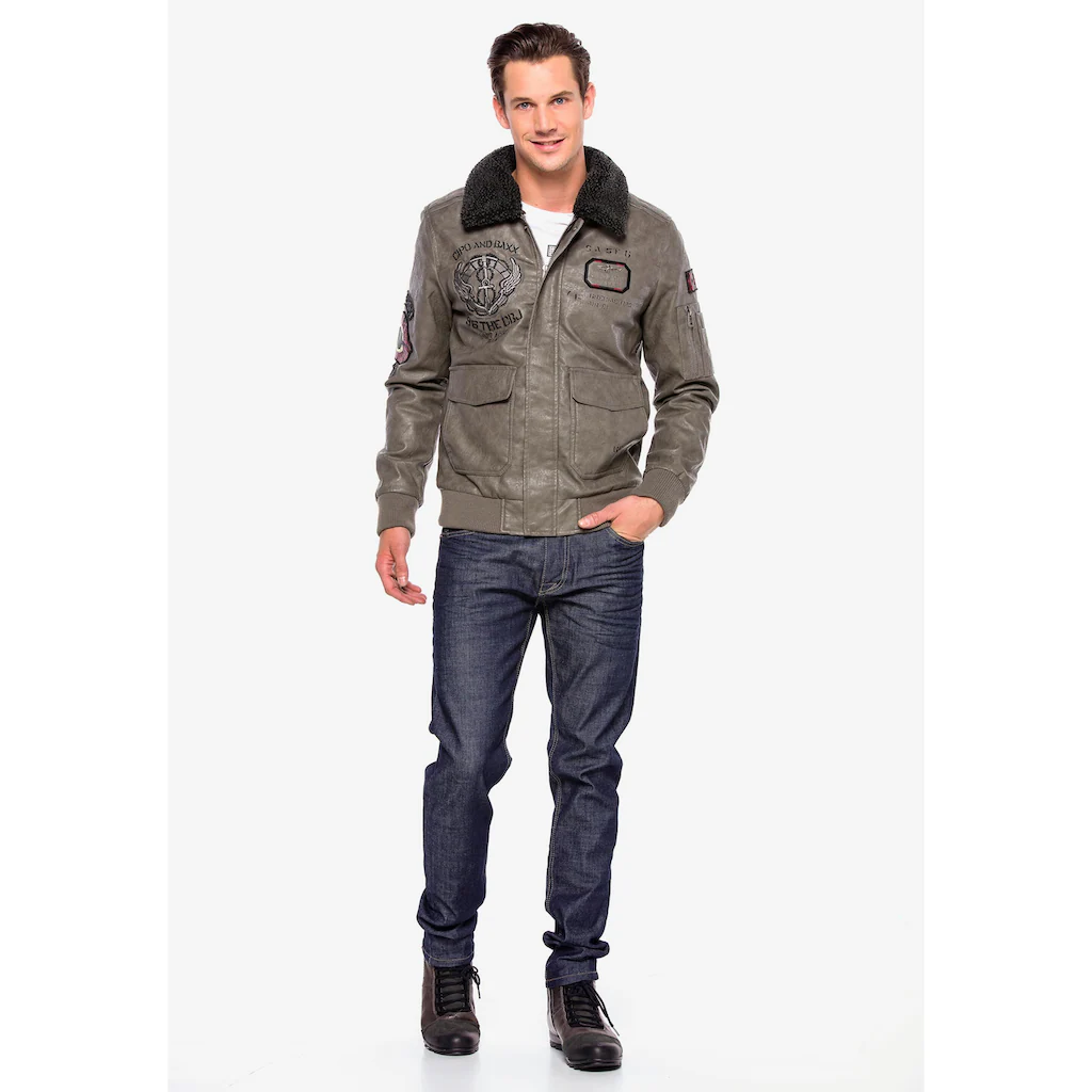 Cipo & Baxx Lederimitatjacke »Jacke« Ohne Kapuze Mit Coolen Patches