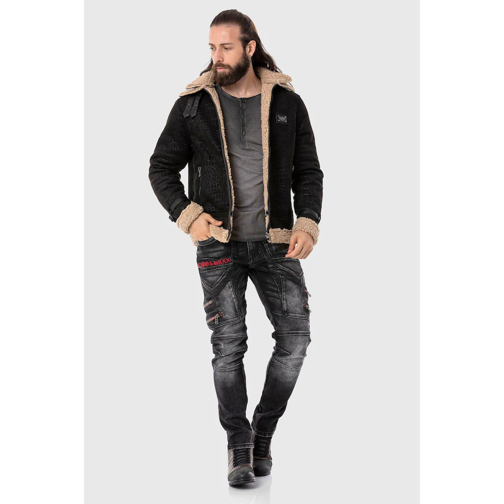Cipo & Baxx Parka »Jacke« Ohne Kapuze Im Flieger-Look