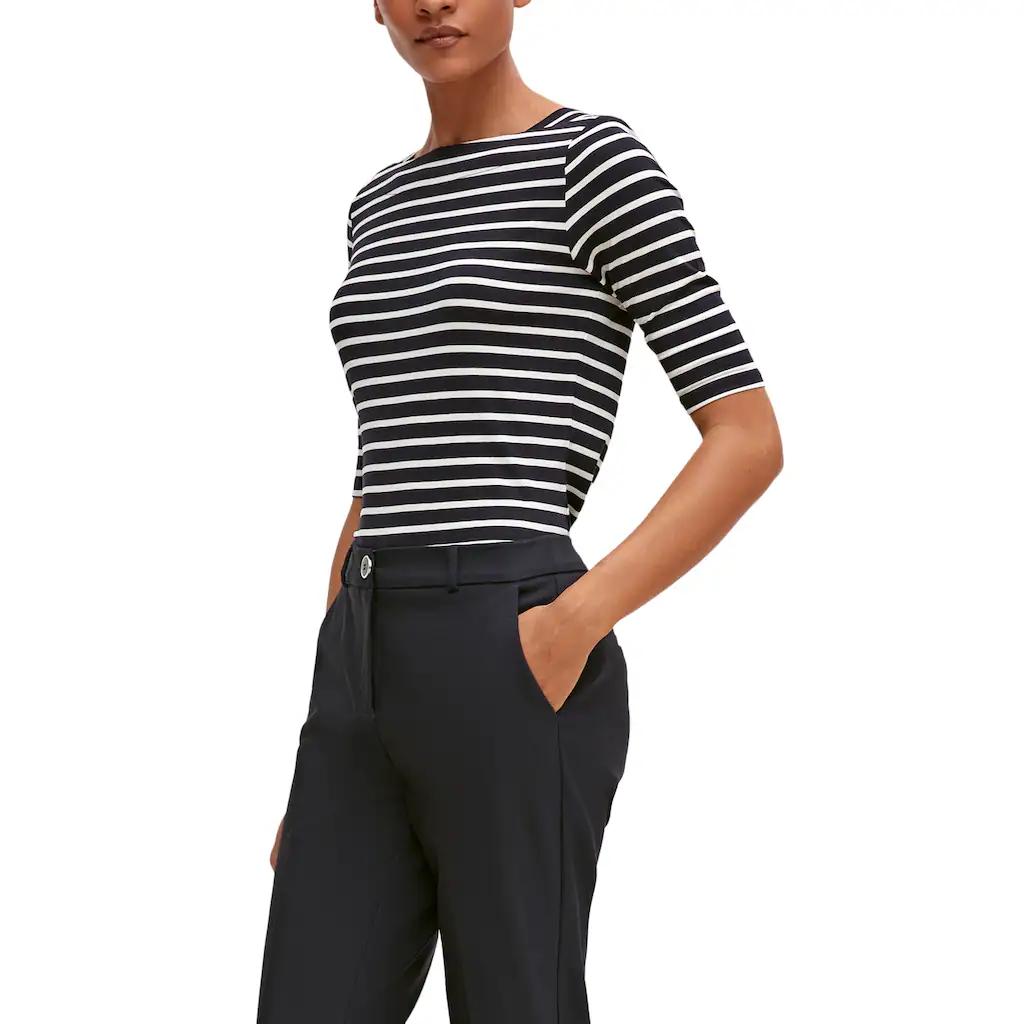 Comma Kurzarmshirt mit Streifen und slim fit