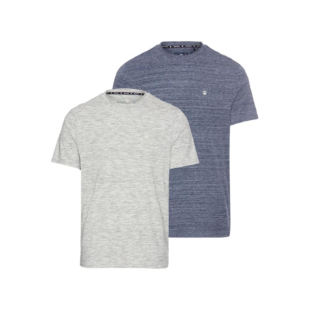 DELMAO T-Shirt (Packung 2-er Pack) in hochwertiger Melange-Optik mit dezenter Logo-Stickerei