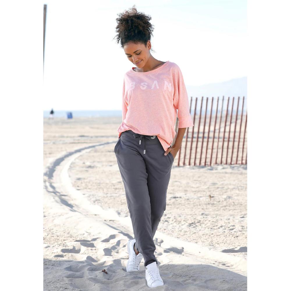 Elbsand 3/4-Arm-Shirt »Iduna« In Melange-Optik Mit Logodruck Vorne Baumwoll-Mix Lockere Passform