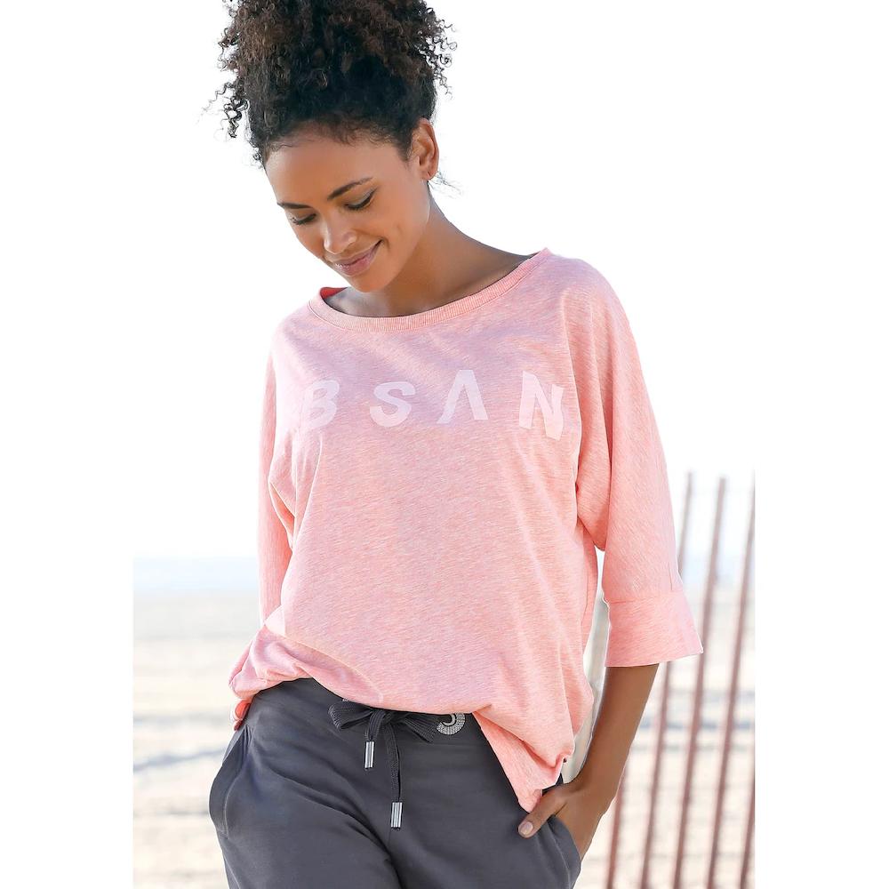 Elbsand 3/4-Arm-Shirt »Iduna« in Melange-Optik mit Logodruck vorne Baumwoll-Mix lockere Passform