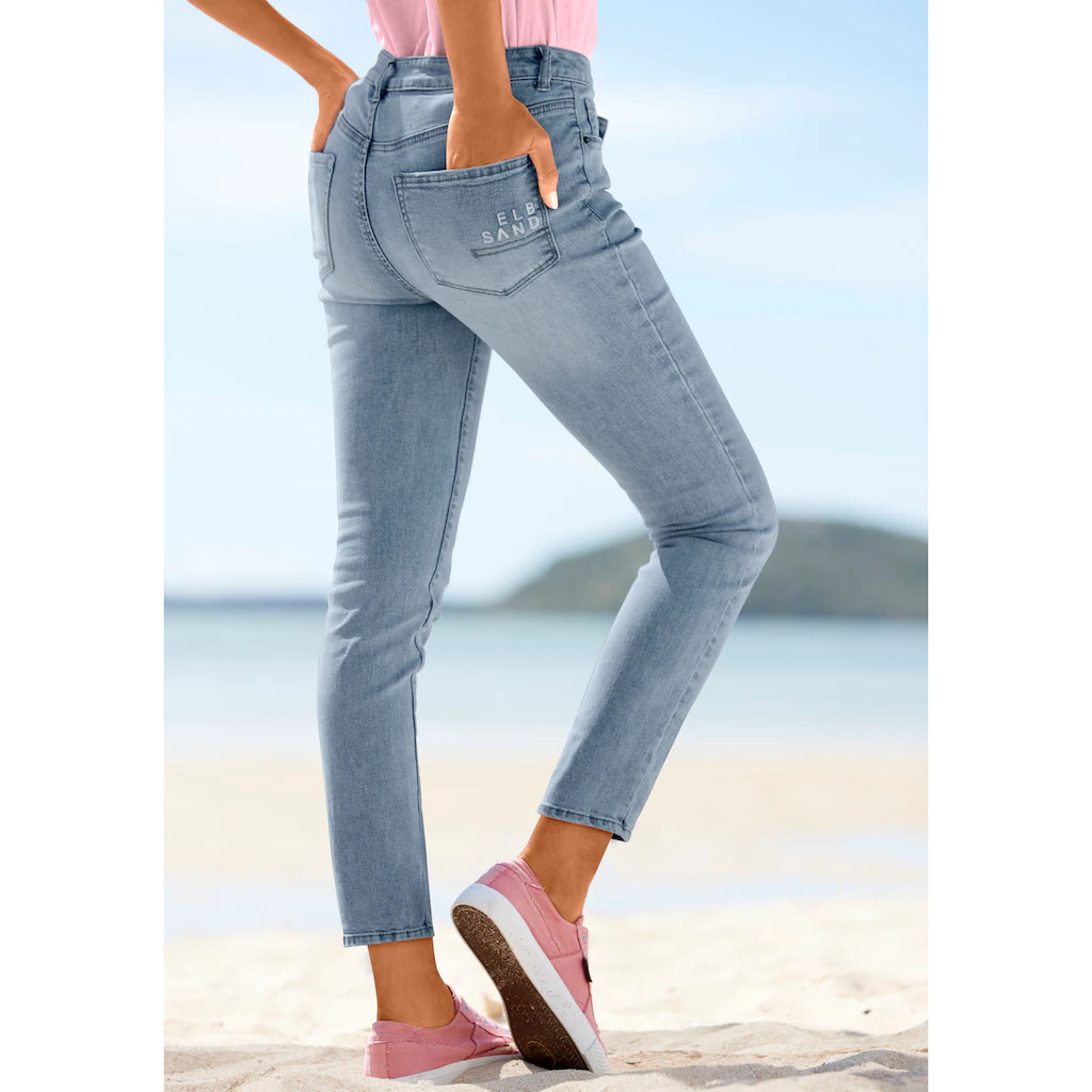 Elbsand Slim-fit-Jeans Mit Logodruck Schmale Passform Softe Denimqualität
