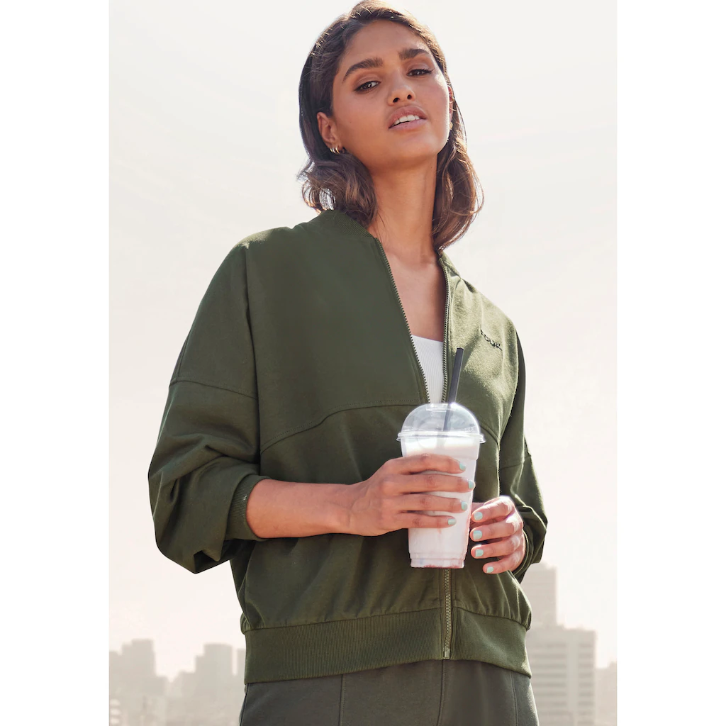 FCUK Sweatjacke mit Kragen und durchgehenden Reißverschluss