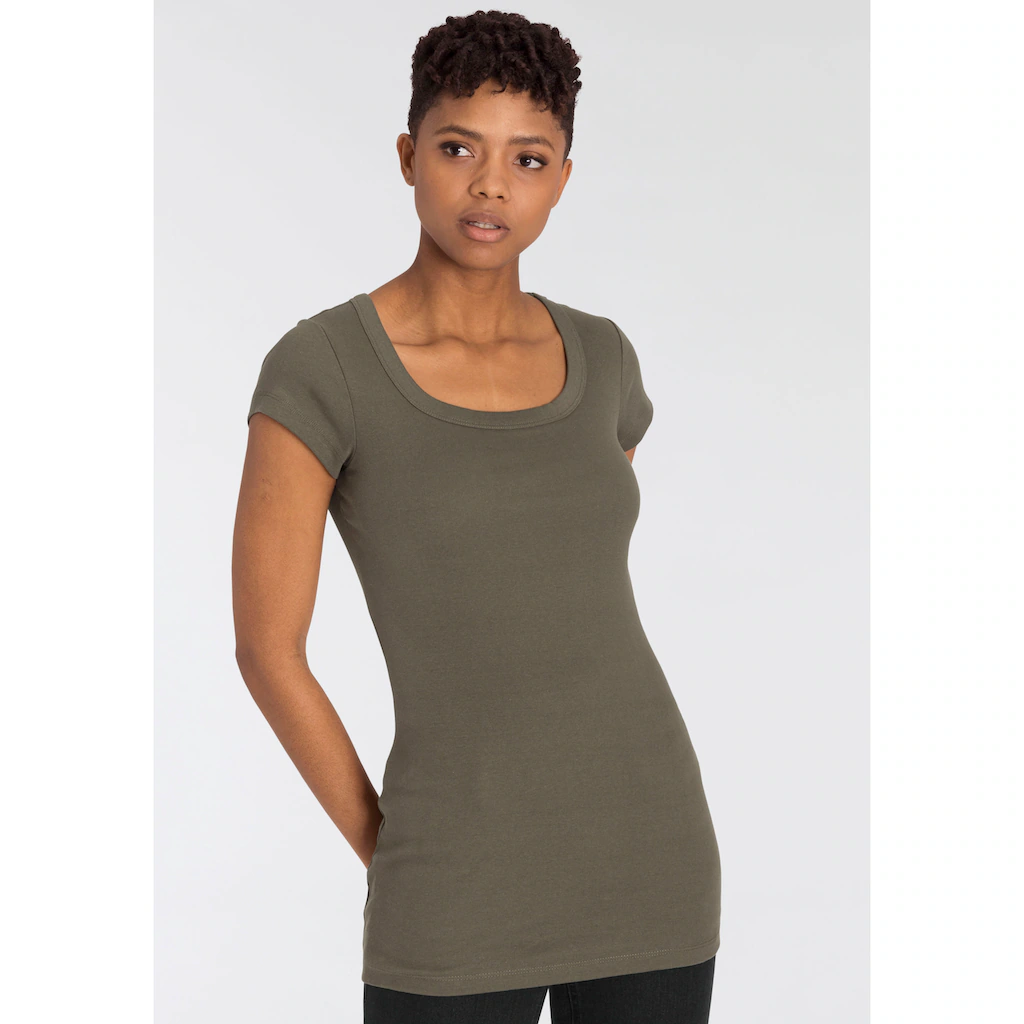 Flashlights T-Shirt (Packung 2er-Pack) Figurbetonter Schnitt Unifarben Rundhalsausschnitt