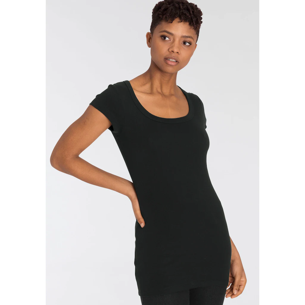 Flashlights T-Shirt (Packung 2er-Pack) Figurbetonter Schnitt Unifarben Rundhalsausschnitt