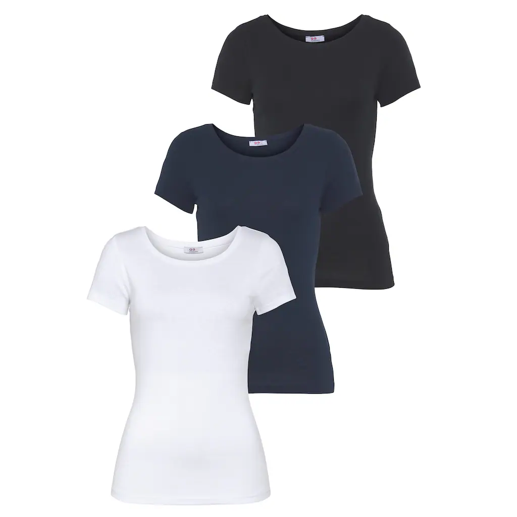 Flashlights T-Shirt (Packung 3 tlg. 3-er Pack) Kurzarm sehr figurbetonte Passform aus Feinrippstoff