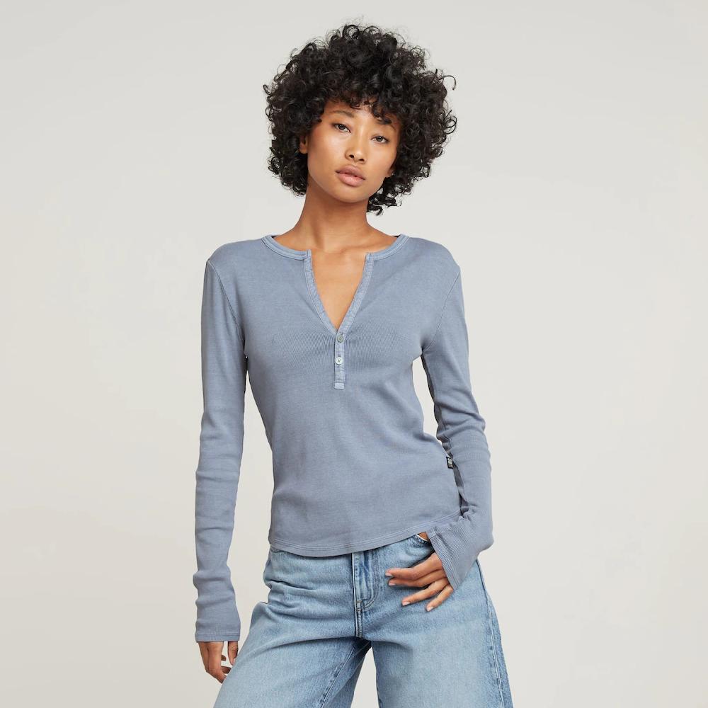 G-STAR Langarmshirt »Deep v slim« mit Knopfverschluss