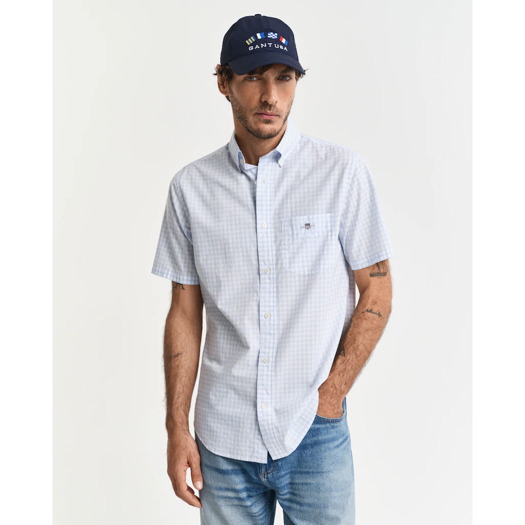 Gant Kurzarmhemd »Regular Fit Gingham Popeline Hemd Strapazierfähig Pflegeleicht Kariert« Mit Einer Kleinen Logostickerei Auf Der Brusttasche ▷ Kaufen