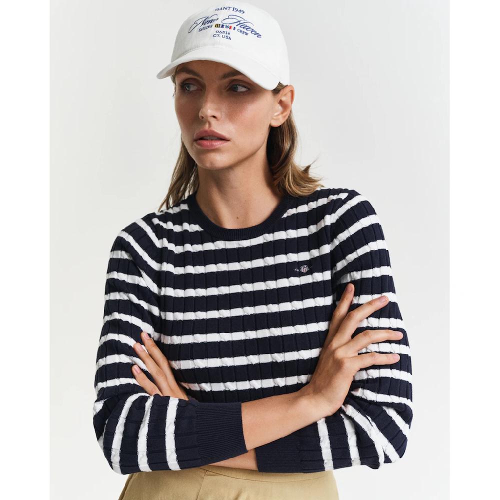 Gant Rundhalspullover »STRETCH COTTON CABLE STRIPE C-NECK«