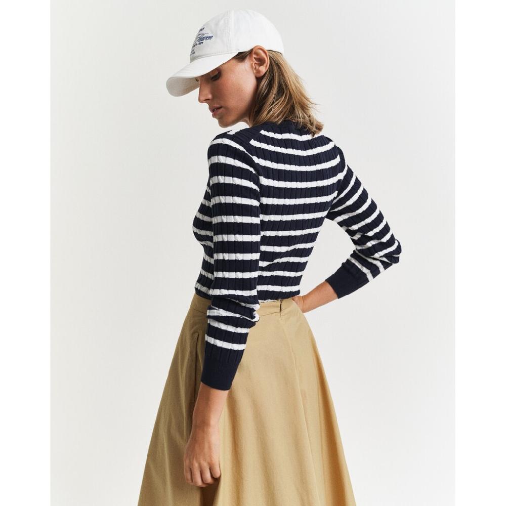 Gant Rundhalspullover »STRETCH COTTON CABLE STRIPE C-NECK«