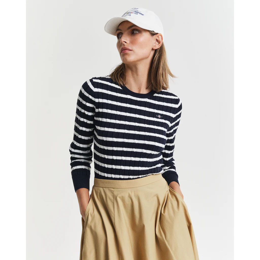 Gant Rundhalspullover »STRETCH COTTON CABLE STRIPE C-NECK«