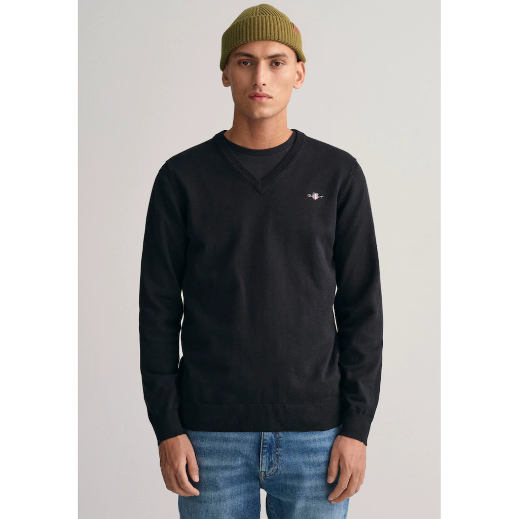 Gant V-Ausschnitt-Pullover »Classic Cotton V-Neck« Premium Strickjersey aus weicher 100% Baumwolle Übergangspullover ▷ kaufen