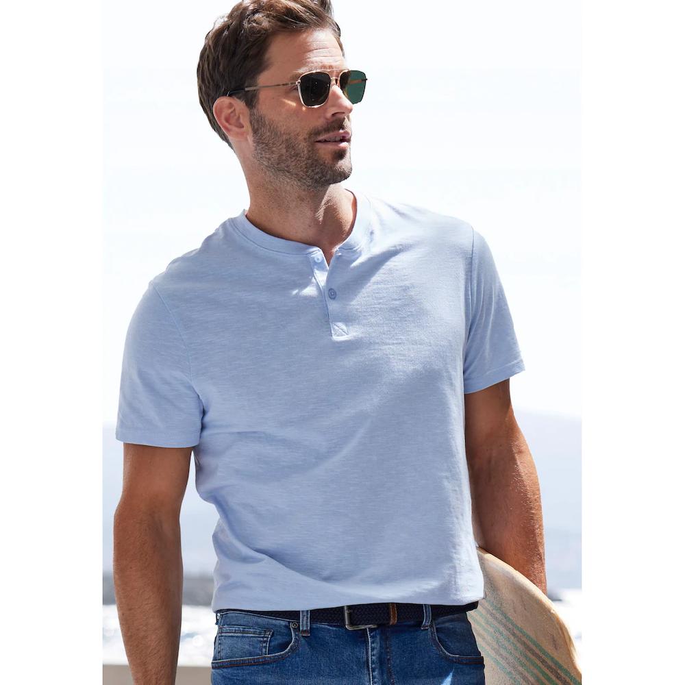 H.I.S Henleyshirt Kurzarmshirt mit Henleykragen strukturierte Baumwolle ▷ kaufen
