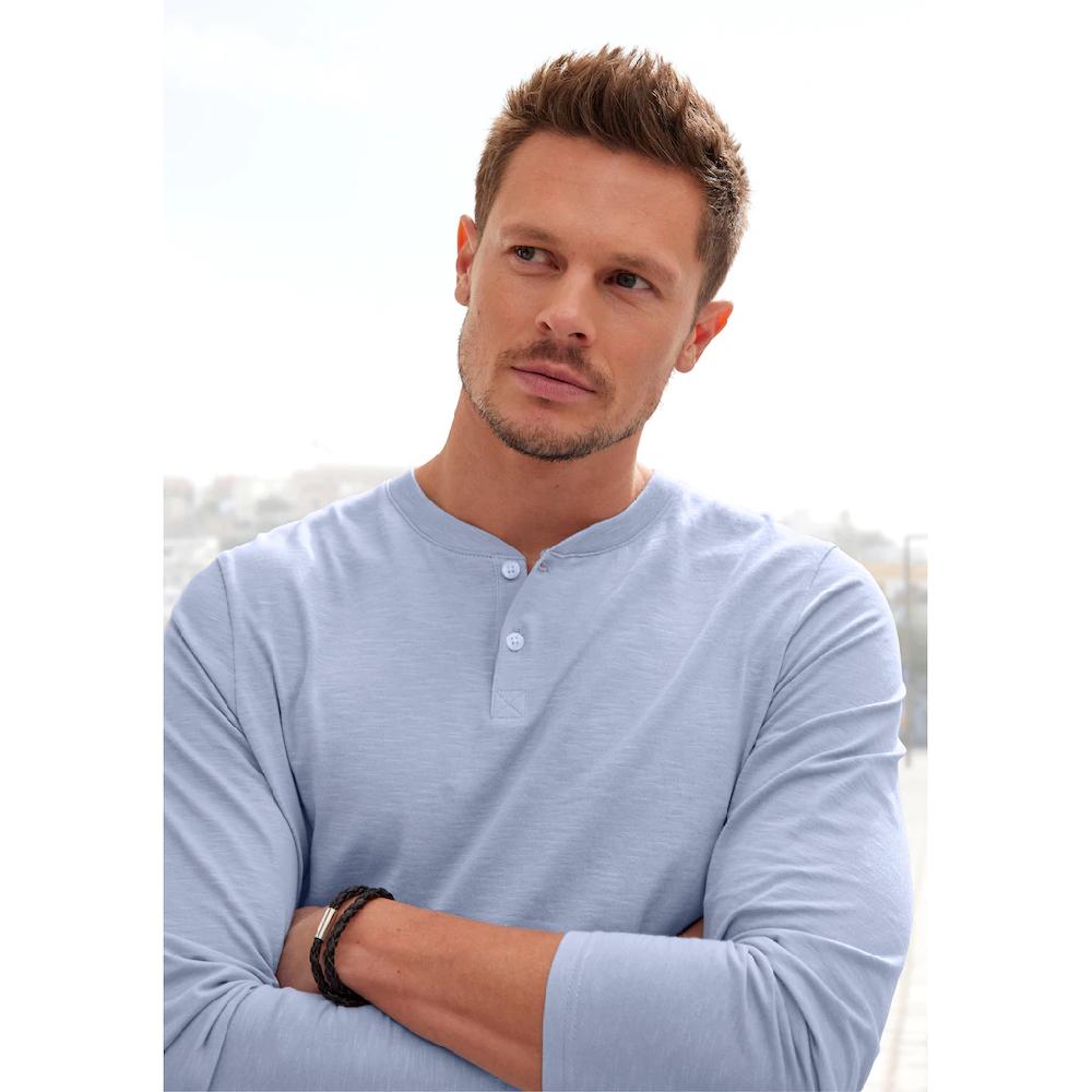 H.I.S Henleyshirt Langarm Shirt Mit Knopfleiste Aus Strukturierter Baumwoll-Qualität ▷ Kaufen