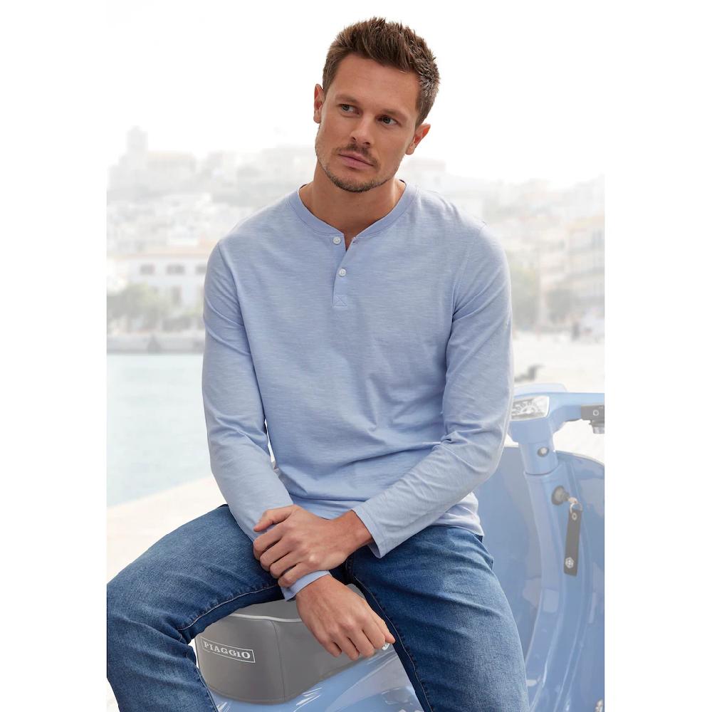 H.I.S Henleyshirt Langarm Shirt Mit Knopfleiste Aus Strukturierter Baumwoll-Qualität ▷ Kaufen