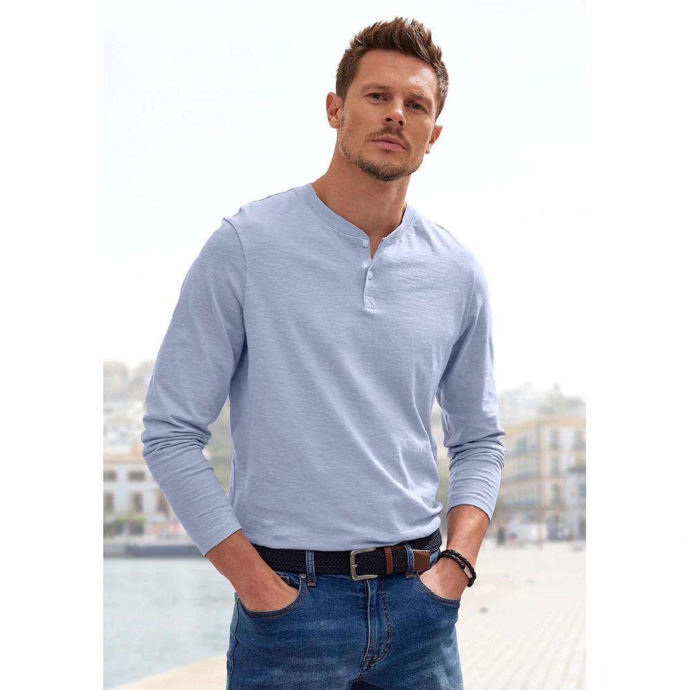H.I.S Henleyshirt Langarm Shirt mit Knopfleiste aus strukturierter Baumwoll-Qualität ▷ kaufen