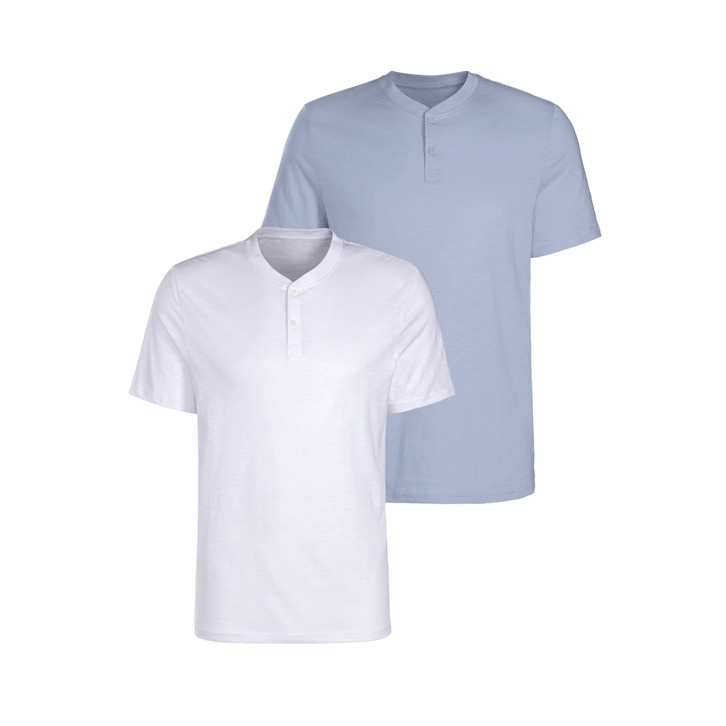 H.I.S Kurzarmshirt (Packung 2) mit Henleykragen aus strukturierter Baumwoll-Qualität