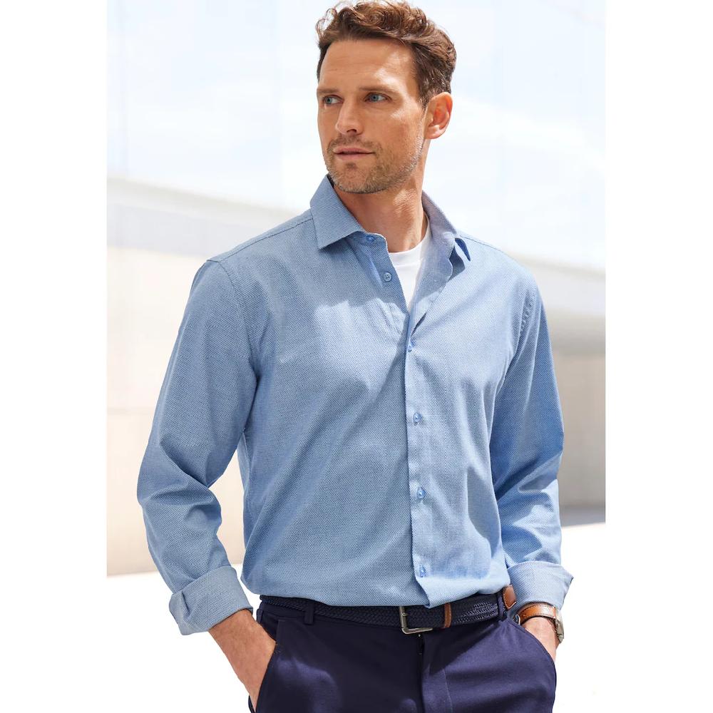 H.I.S Langarmhemd »Regular-fit« Elastisches Jaquard-Hemd In Regular Fit Pflegeleicht Aus Baumwoll-Mix ▷ Für