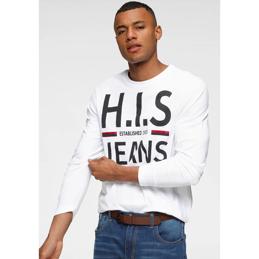 H.I.S Langarmshirt Langarm schmaler Basic-Schnitt bedrucktes Design ▷ für