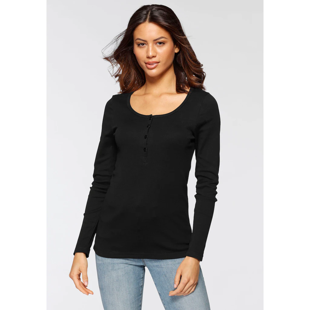 H.I.S Langarmshirt »mit Kurzer Knopfleiste« (2er-Pack) Aus Modischer Rippqualität