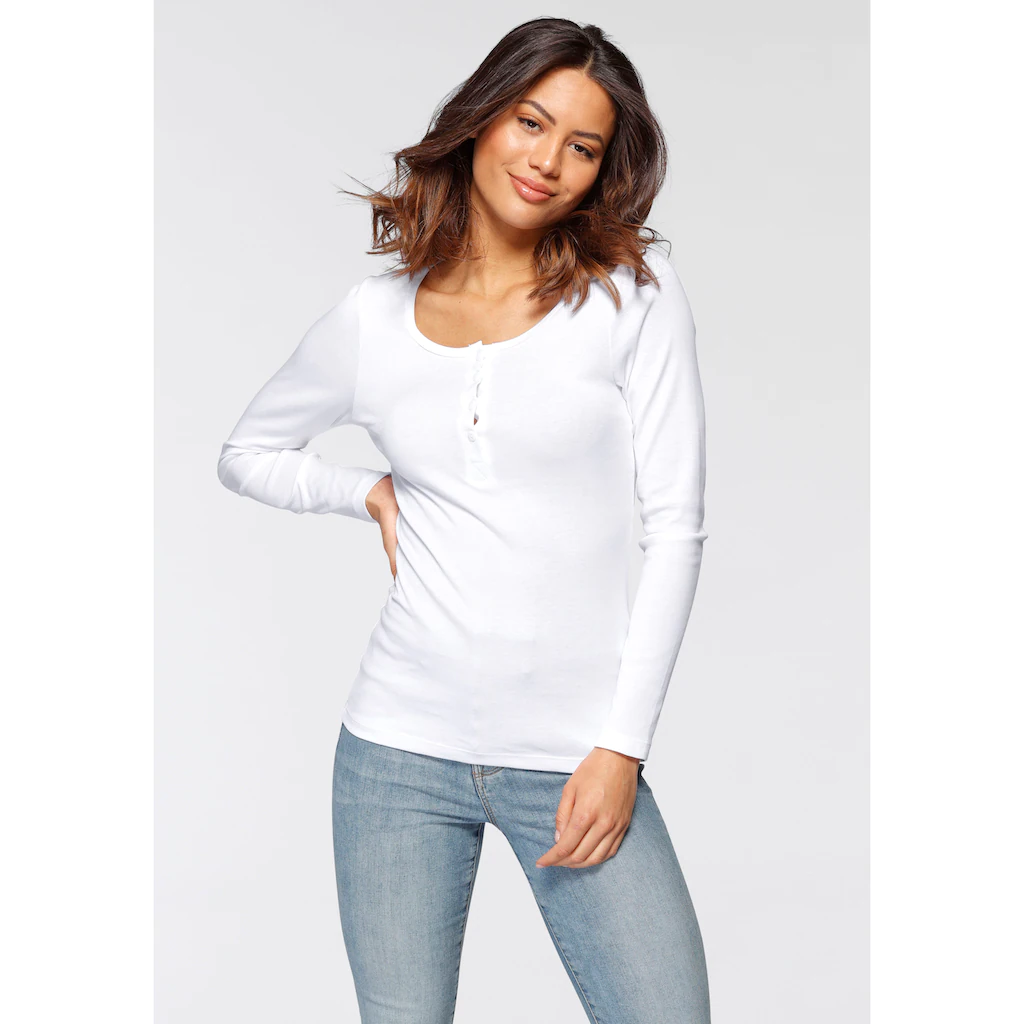 H.I.S Langarmshirt »mit Kurzer Knopfleiste« (2er-Pack) Aus Modischer Rippqualität