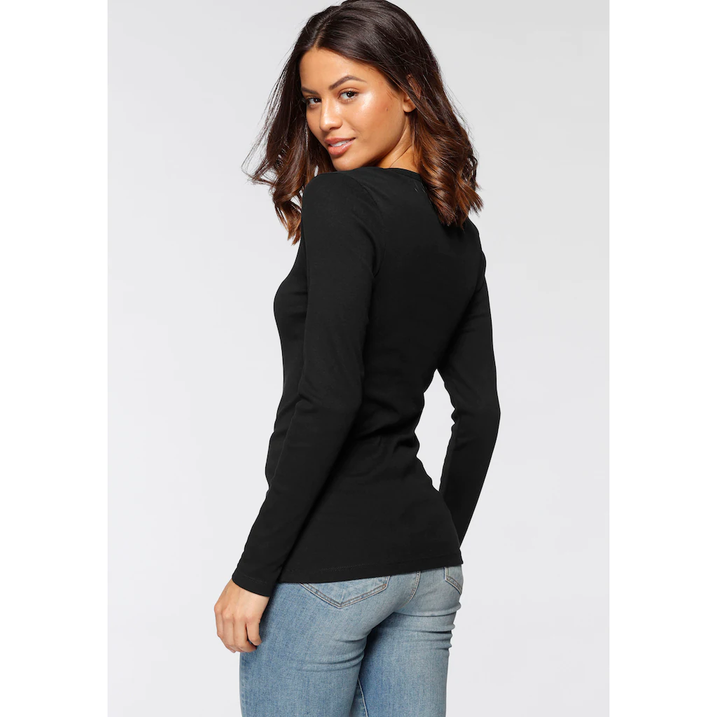 H.I.S Langarmshirt »mit Kurzer Knopfleiste« (2er-Pack) Aus Modischer Rippqualität