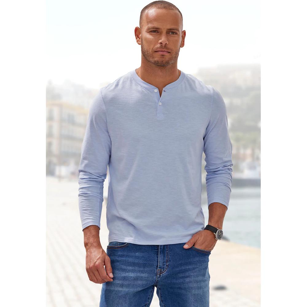 H.I.S Langarmshirt (Packung 2 Tlg.) Shirt Mit Knopfleiste Aus Aus Strukturierter Baumwoll-Qualität