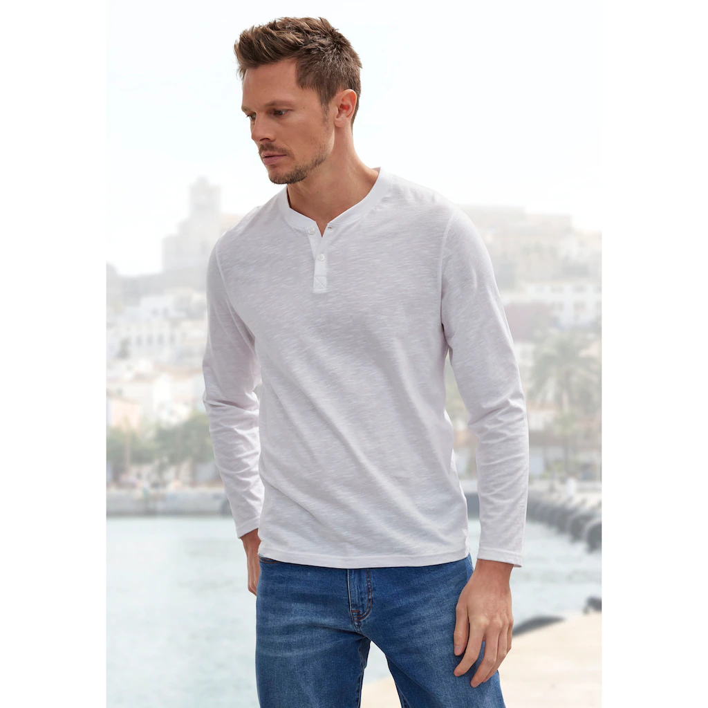 H.I.S Langarmshirt (Packung 2 Tlg.) Shirt Mit Knopfleiste Aus Aus Strukturierter Baumwoll-Qualität