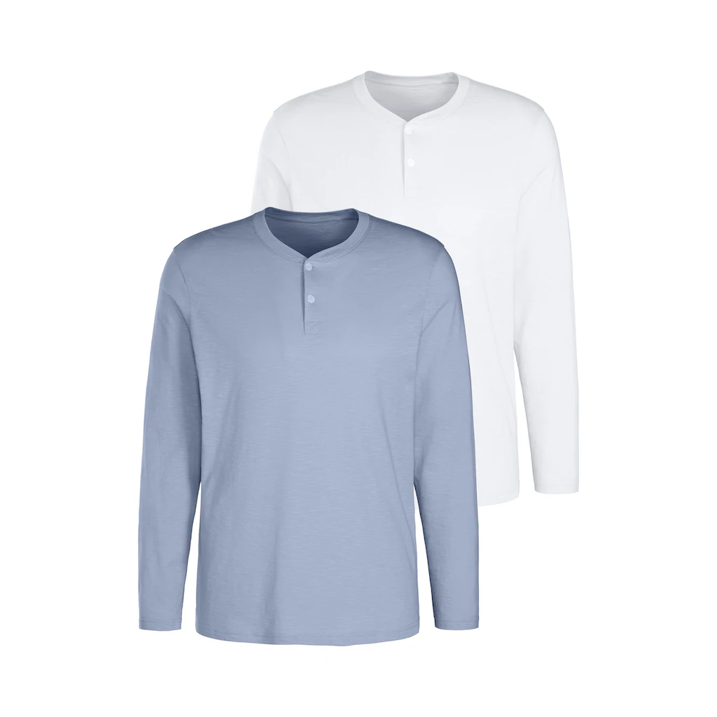 H.I.S Langarmshirt (Packung 2 tlg.) Shirt mit Knopfleiste aus aus strukturierter Baumwoll-Qualität