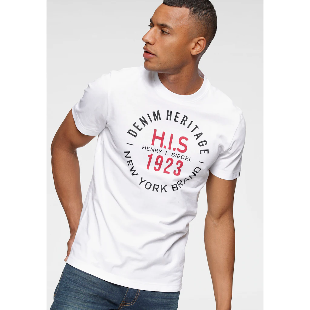 H.I.S Rundhalsshirt Kurzarm schmale Passform mit Print Rundhals aus Baumwolle ▷ bestellen
