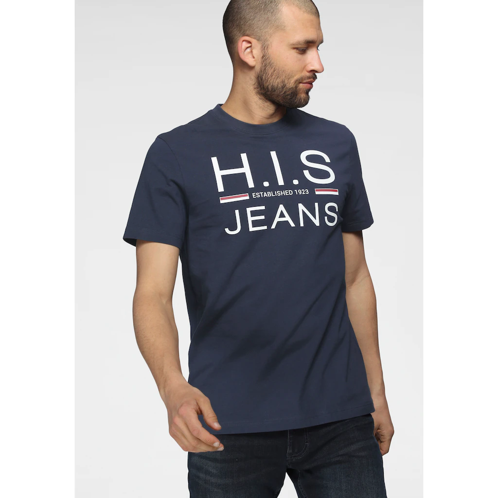 H.I.S Rundhalsshirt (Packung 2er-Pack) Schmal Geschnitten Bedrucktes Design Rundhals Aus Baumwolle